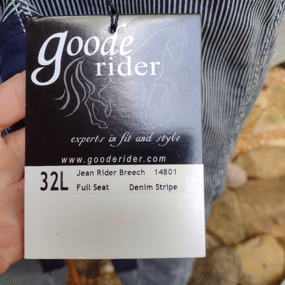 Equestrian jean Goode Rider 32L full seat denim ticking striped breeches - Picture 4 of 10